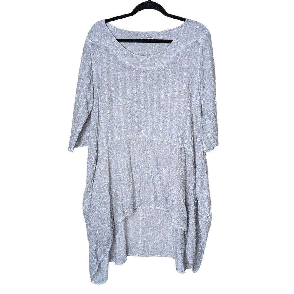 Suzy D London 100% Linen Textured Tunic Top Light Gray Size‎ S Lagenlook Artisan
